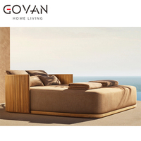 Chaise longue double extérieure Nouveau design Style moderne Hôtel Patio Bois de teck massif Daybed de loisirs