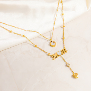 Collar de acero inoxidable en capas con forma de corazón, cadena doble para la clavícula, regalo para mamá - Product Image 3