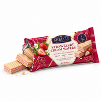 Emballage personnalisé imprimé pour biscuits gaufrettes à la crème de fraise avec scellage arrière et estampage doré pour snacks fourrés à la crème de fruits