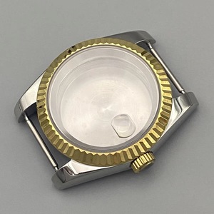 Boîtier de montre en acier inoxydable à deux tons avec lunette cannelée de 39 mm, verre saphir, fond ouvert, fond solide pour mouvement NH35 NH36 - Product Image 4