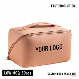 Borsa per il Trucco in Pelle PU di Grande Capacità, Impermeabile, per Articoli da Toeletta, con Cerniera, Logo Personalizzato, Motivo Floreale, Portatile, per Viaggi - Product Image 1