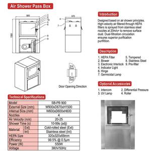 Nouvelle <span class=keywords><strong>Douche</strong></span> d'air pour salle blanche, Boîte de transfert en acier inoxydable, Fenêtre de transfert à verrouillage, Verre transparent, Facile à nettoyer, Utilisation en laboratoire - Product Image 3