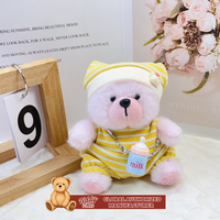 Boneka Beruang Teddy Bergaris Hijau Lucu dengan Gantungan Botol, Mainan Plush Lembut dan Imut, Boneka Penghibur