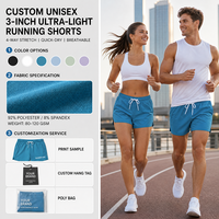 Shorts de course unisexes en gros, 3 pouces, légers, séchage rapide, extensibles dans les 4 sens, pour hommes et femmes, pour la gym et l'entraînement, avec logo personnalisé