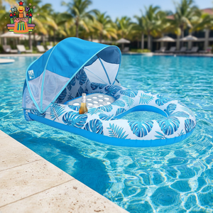 Lettino Gonfiabile Portatile in PVC con Rete e Tettuccio Rimovibile per <span class=keywords><strong>Piscina</strong></span>, con Portabicchieri, per Relax in <span class=keywords><strong>Piscina</strong></span> - Product Image 2