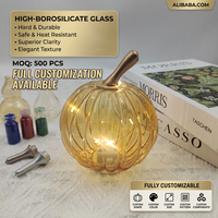Mini citrouille en verre avec lumière LED, fournisseur de marque privée ODM, guirlande lumineuse féerique, décoration d'intérieur, cadeau, automne, Thanksgiving, borosilicate, vente en gros