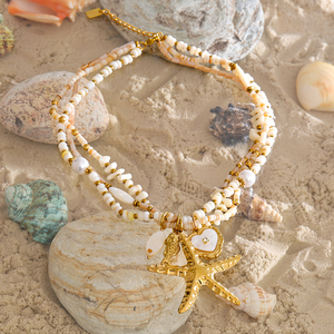 <span class=keywords><strong>Collier</strong></span> personnalisé Mchic, fait main, perles de coquillages simulées, plaqué or, acier inoxydable, pendentif en forme d'étoile - Product Image 2
