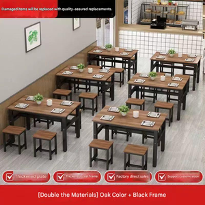 Juego de Mesa y Sillas de Comedor de Madera Moderna para Restaurante o Cafetería, Acabado Natural, Estructura de Metal Negro, Capacidad para 4 Personas - Product Image 6