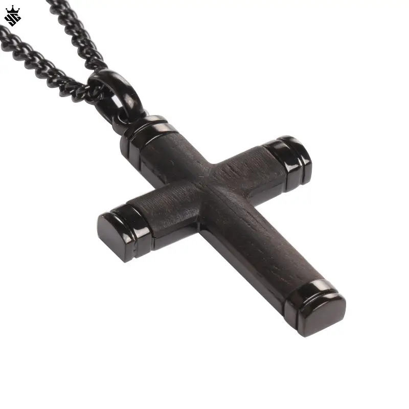 men pendants Black Plated Genuine Ebony Wood Inlay Cross Necklace Charming Pendant Jewelry Men