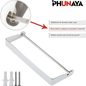Stainless Steel Wall Mounted Tissue Holder Rectangular Self Adhesive No Drilling Required <b>Kitchen</b> Bathroom <b>Paper</b> Storage Rack - Product Image 3