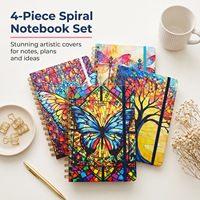Carnet A5 épaissi à spirale avec motif papillon onirique, couverture colorée imprimée UV et élastique