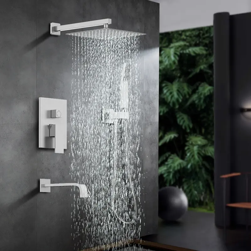 Douche Set In Wandmontage Rvs Tap Badkamer Kranen Luxe Messing Regenval Showerset Mixer Kraan Set Douche Regen Ss 304