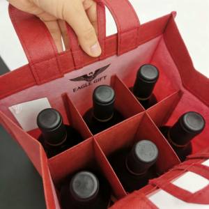 Heavy Duty <b>Divided</b> 6 Bottle Carrier Christmas Gift Wine <b>Bags</b> with Hook & Loop Closure and Customizable Colors Non Woven <b>Bags</b> - Product Image 1