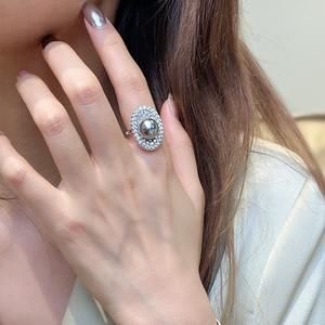 Anillo de Plata de Ley S925 con Perla Gris de Tahití y Anillo de Oro con Diamantes Completos al Estilo Francés de Shijia - Product Image 3