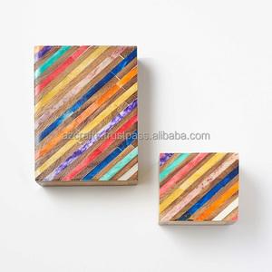 Boîte à bijoux en bois d'incrustation d'os de luxe faite à la main MDF boîte de rangement décorative pour montres parfums artisanat cadeaux-motif carré - Product Image 2