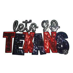 RTS Let's Go Texans Parches Sequin Sports Team logo Parches bordados 28cm Iron on Patches Mascot <span class=keywords><strong>Precio</strong></span> al por mayor - Product Image 1