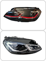 Feux avant LED pour Golf 7, style GTI, pour voitures avec décodeur, bande rouge, remplacement des halogènes