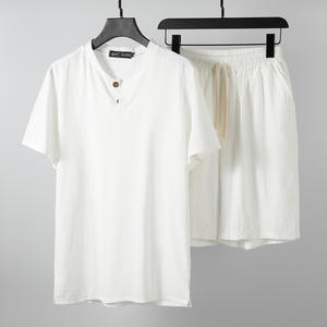 Set corti da <span class=keywords><strong>uomo</strong></span> in <span class=keywords><strong>lino</strong></span> di cotone in due pezzi Vetements personalizzati Pour Hommes Complet da <span class=keywords><strong>uomo</strong></span> in due pezzi pantaloncini Vetements D'ete Pour Hommes - Product Image 4