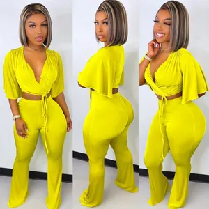 2022 Hot Koop Unieke Korte Mouwen Diepe V Womens Kleding Sets Casual Zweet Trainingspak Voor Vrouwen Set Voor Vrouwelijke mujer