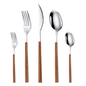 Hot bán gỗ xử lý dao muỗng nĩa đặt thép không gỉ dao kéo vàng bạc khách sạn nhà hàng <span class=keywords><strong>Flatware</strong></span> Set besteck - Product Image 2