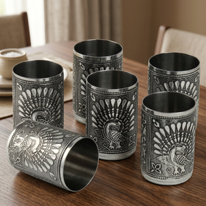 Ensemble de 5 verres vintage en acier inoxydable à double paroi avec motif paon, cadeau pour adultes - Product Image 2