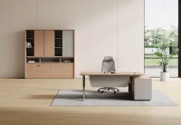 Set Scrivania Modulare in Legno di Lusso Moderno, Tavolo Direzionale a L per Ufficio, Resistente, per Uso Commerciale