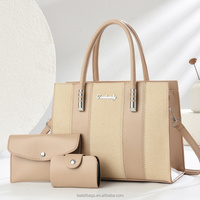 Sac à Main Combinaison Trois Pièces Tendance avec Empiècements, Sac Bandoulière, Sac Cabas Grande Capacité pour Femme
