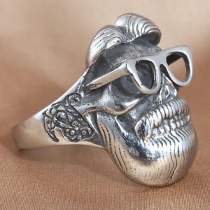 Men's Stainless Steel <b>Skull</b> <b>Ring</b> With Sunglasses Face Design Punk Style Jewelry Gift Silver Color 213029 - Product Image 3