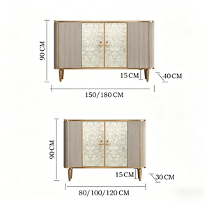 ตู้ไซด์บอร์ดหินอ่อนหลายขนาด, ตู้บุฟเฟ่ต์ลายเปลือกหอยทันสมัยพร้อมขาสีทอง, ตู้เก็บของสำหรับห้องนั่งเล่น - Product Image 6