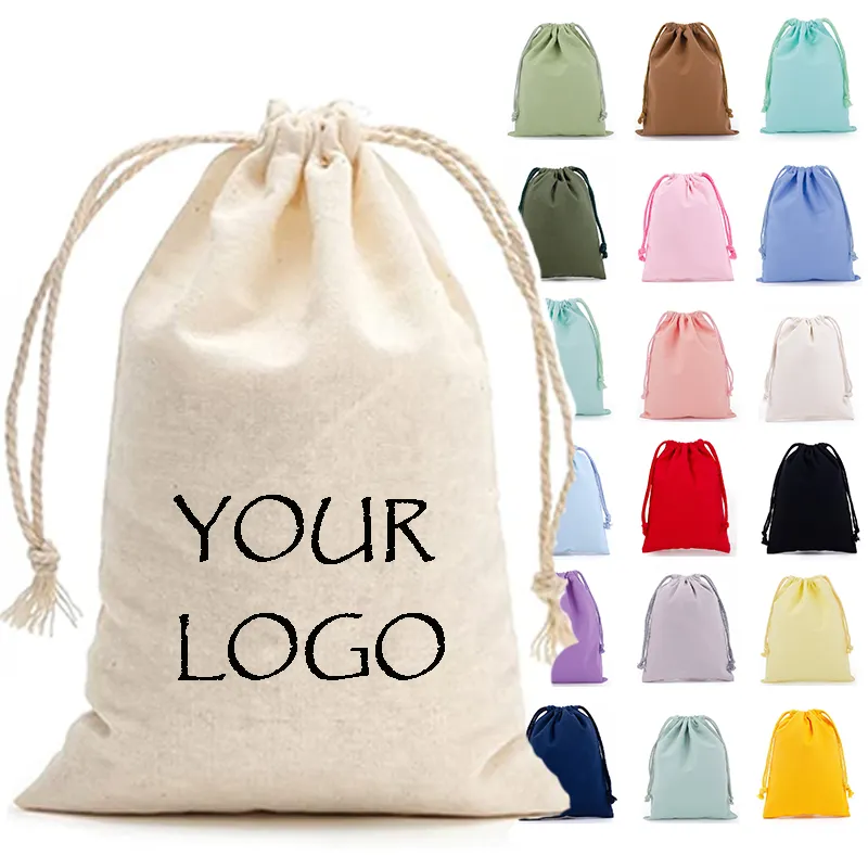 Hot Sale Custom Logo Impresso Algodão Sarja Drawstring Bag Forro Impermeável Pano Poeira Vela Bolsa