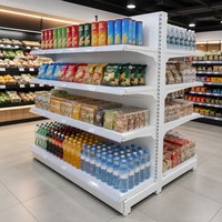 Étagère de supermarché blanche robuste, double face, gondole, 4 niveaux, réglable, en métal, pour l'affichage de produits en magasin d'alimentation