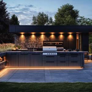 Armoires de cuisine extérieure modernes en bois personnalisées BNITM, évier intégré, robinet <span class=keywords><strong>stratifié</strong></span>, résistant aux intempéries, pour villa privée, maison personnalisée - Product Image 3