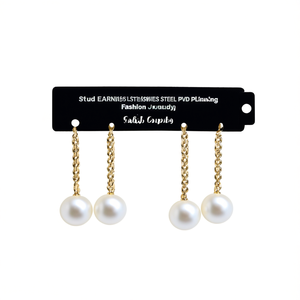 <b>Stud</b> <b>Earrings</b> 316L Stainless Steel PVD Gold Plating Pearl <b>Chain</b> Fashion Jewelry - Product Image 3