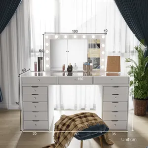 White Color Dressing Table Makeup Mirror Vanity Makeup Vanities Make Up Table With Led Mirror Bedroom Furniture