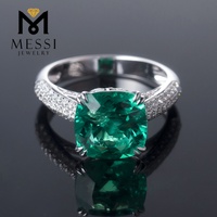 Cincin Pertunangan Perhiasan Wanita Messi Jewelry Harga Grosir Emas Putih 14k 18k dengan Batu Zamrud Buatan Laboratorium Potongan Radiant 4ct