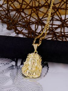 Collar <span class=keywords><strong>de</strong></span> Cadena Cubana <span class=keywords><strong>de</strong></span> Acero Inoxidable con Colgante <span class=keywords><strong>de</strong></span> Jesús Chapado en Oro Macizo, Adorno <span class=keywords><strong>de</strong></span> Cristal, Corona <span class=keywords><strong>de</strong></span> Espinas, Estilo Cristiano Urbano - Product Image 5