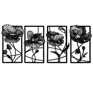 Custom Design Minimalist Metal Wall Art Single Line Black Plant Shape Black Flower Wall Decoration Bedroom Home Decor Gift Use