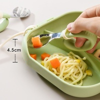 Plaques d'aspiration pour bébé en silicone sans BPA Assiette d'alimentation d'entraînement pour enfants Assiette carrée en silicone pour bébé Assiette divisée Cuillère Fourchette Ensemble