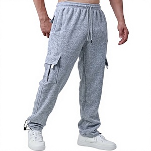 Pantalon de jogging cargo gris pour homme, taille élastique avec cordon de serrage, plusieurs poches, décontracté, en tissu tissé respirant pour l'été - Product Image 5