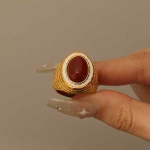 แหวนคาร์เนเลียนอาเกตธรรมชาติสไตล์วินเทจแบบมินิมอลทำมือ18K แหวนพลอยเจียระไนแบบศิลปะโรมัน - Product Image 5