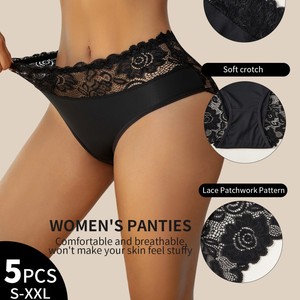 Culottes pour femmes en dentelle sexy, respirantes, amincissantes, <span class=keywords><strong>à</strong></span> séchage rapide, en polyester et élasthanne, taille mi-haute, brodées, S-2XL - Product Image 4