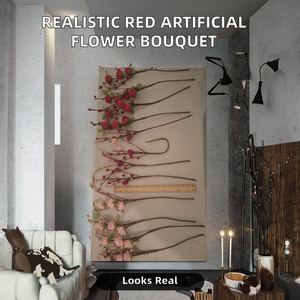 Fleurs artificielles pour la Saint-Valentin, 17 pouces, avec des roses rouges, des baies en forme de cœur <span class=keywords><strong>rose</strong></span>, des fleurs d'amour - Product Image 4