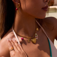 YML & New Tendance 18K PVD Or Plaque En Acier Inoxydable Coeur Pendentif Charme Fleurs Charme Fleur Sèche Boucles D'oreilles Collier Femmes