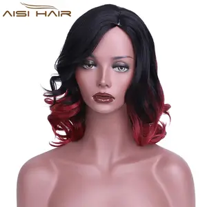 Aisi头发便宜价格短体波假发，合成Ombre红色假发，黑人女性角色扮演假发