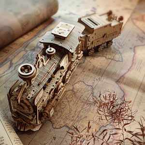 Rompecabezas 3D Estereoscópico de Tren de Vapor, Juguete Educativo Decorativo de Madera Hecho a Mano, Modelo de Ensamblaje DIY - Product Image 1