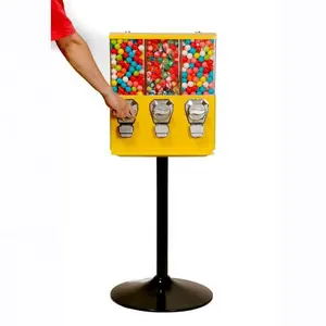 Triple Containers Candy Vending Machine with Stand 3 Containers Gumball Vending Machine on Stand Adjustable Candy Outlet Size