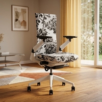 Chaise de bureau moderne et élégante en maille à motifs avec accoudoirs réglables 4D, cadre blanc, chaise de travail pivotante