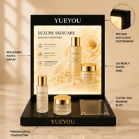 Présentoir de Comptoir Pliable en Acrylique Noir Brillant avec Rétroéclairage LED pour Soins de la Peau, Panneau d'Affichage Remplaçable, Personnalisable pour Magasin
