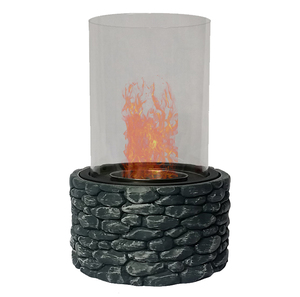 Bongo Outdoor Faux Cobble Metal Classic Table Top Fireplace with Heat &amp; <strong>Firescreen</strong> - Product Image 1