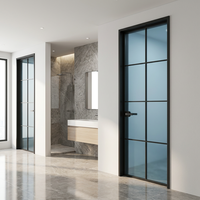 Porte de salle de bain coulissante en verre dégradé à cadre ultra-fin, double vitrage, sur mesure, bleue, pour usage résidentiel